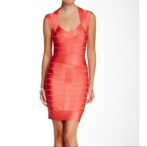 French connection coral bandage dress bodycon 10